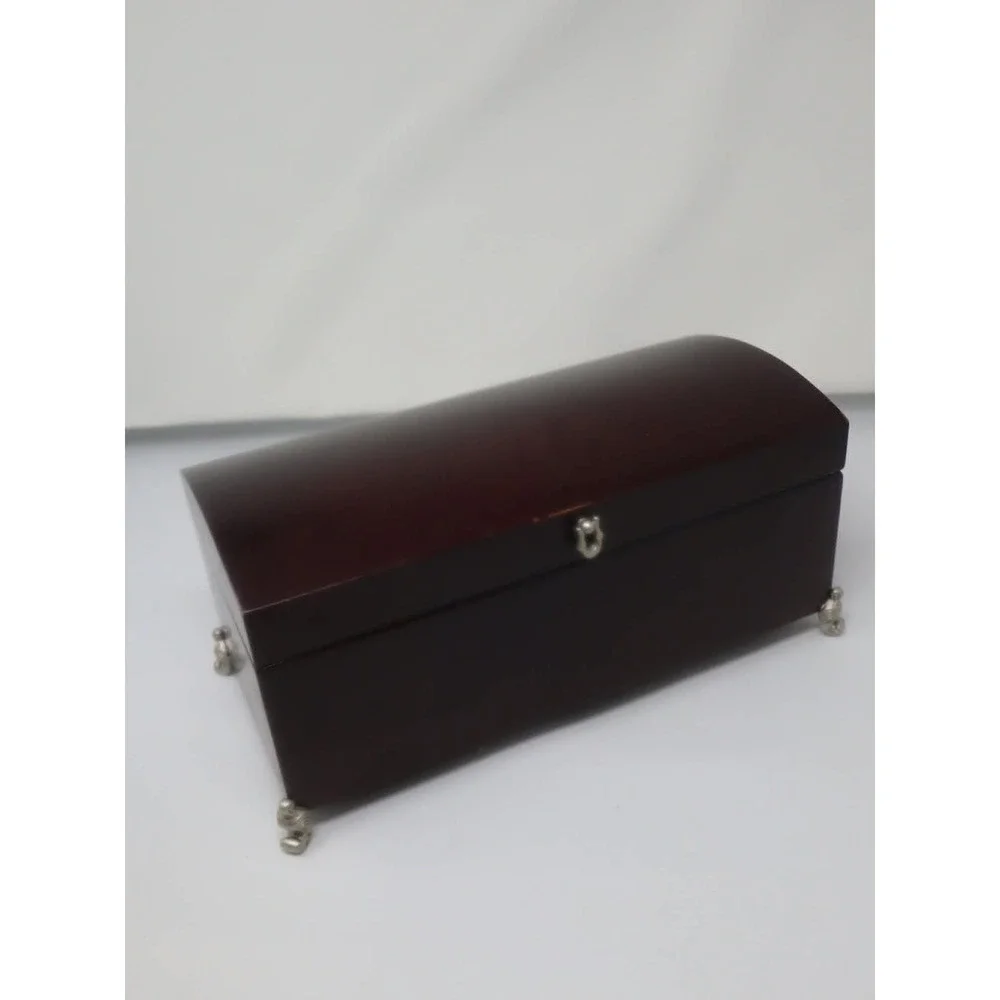 Dark Walnut Jewelry Box Kmart Wood Domed Mirror Scroll Feet Organizer Classic